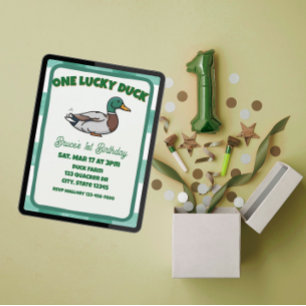 One Lucky Duck, Mallard Green 1st Birthday Invitation