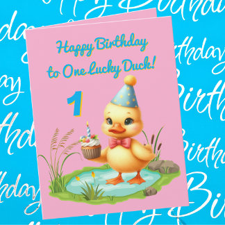 One Lucky Duck Photo Girly Kids Birthday Greeting Card