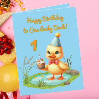 One Lucky Duck Photo Girly Kids Birthday Greeting Card