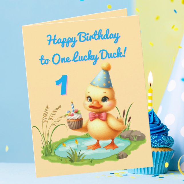One Lucky Duck Photo Girly Kids Birthday Greeting Card (Creator Uploaded)