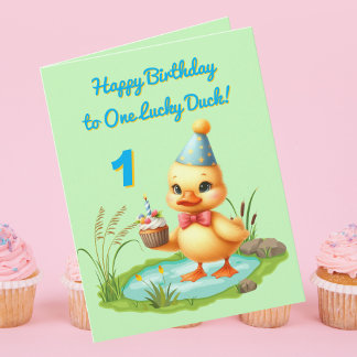 One Lucky Duck Photo Girly Kids Birthday Greeting Card
