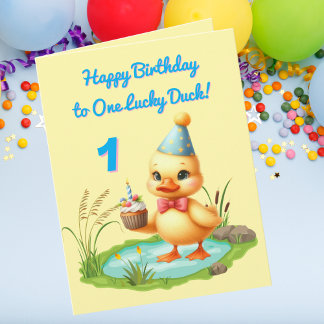 One Lucky Duck Photo Girly Kids Birthday Greeting Card