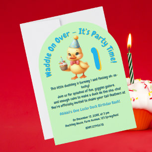 One Lucky Duck Photo Girly Kids Birthday Invitation