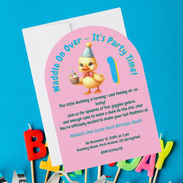 One Lucky Duck Photo Girly Kids Birthday  Invitation (Creator Uploaded)