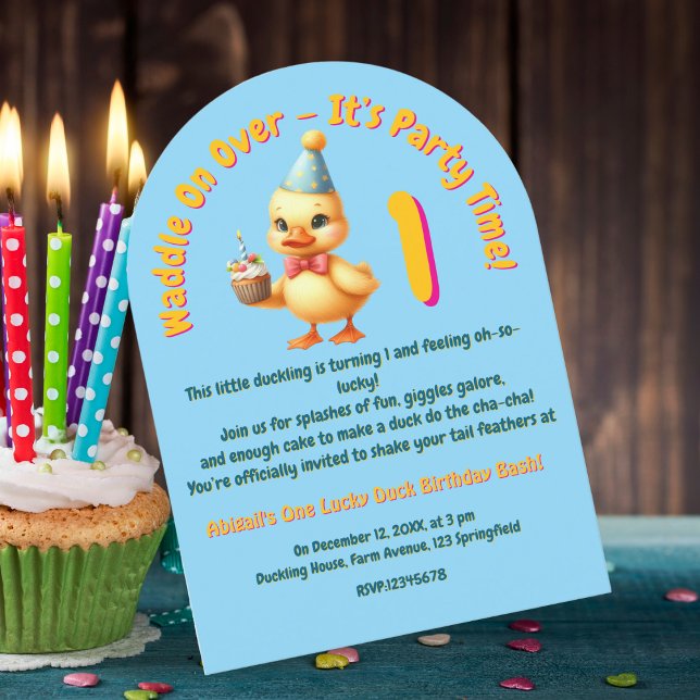 One Lucky Duck Photo Girly Kids Birthday  Invitation (Creator Uploaded)