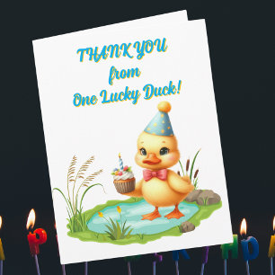 One Lucky Duck Photo Girly Kids Birthday Thank You Card