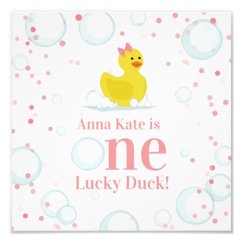 One Lucky Duck Pink Birthday Party Photo Print