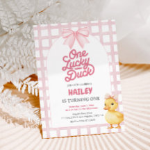 One Lucky Duck Pink First Birthday Invitation