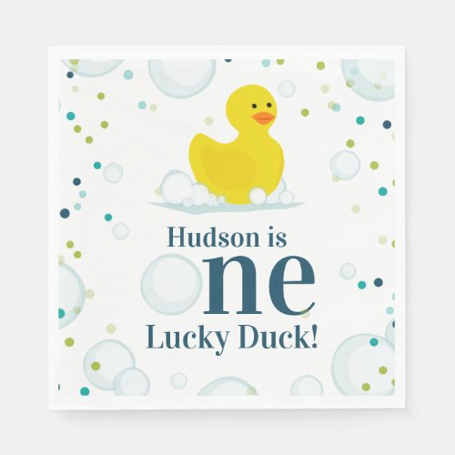 One Lucky Duck Pink First Birthday Party Napkins