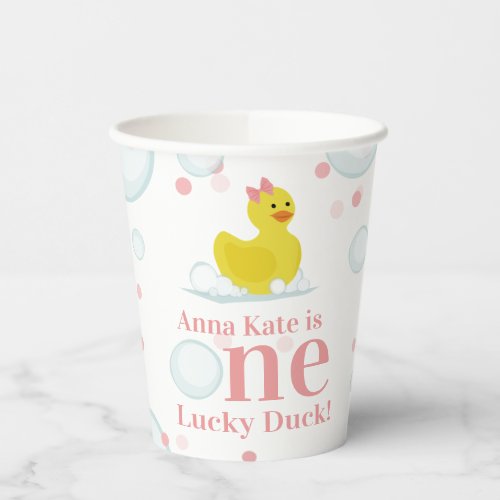 One Lucky Duck Pink First Birthday Party Paper Cups