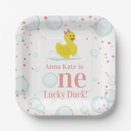 One Lucky Duck Pink First Birthday Party Paper Plates