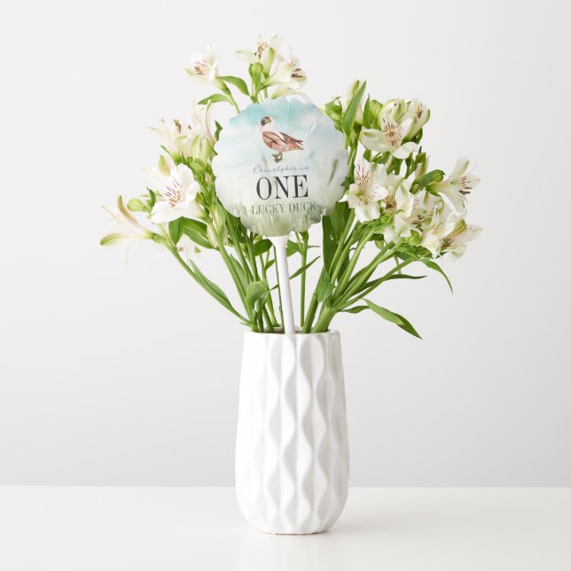 One Lucky Duck Watercolor Boy 1st Birthday Balloon (Vase)