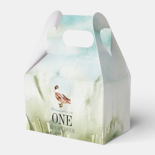 One Lucky Duck Watercolor Boy 1st Birthday Favor Boxes