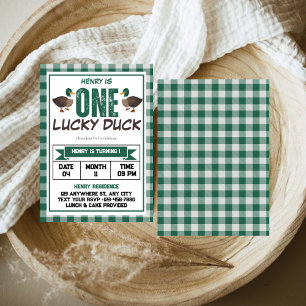 One Lucky Duck Watercolor Boy 1st Birthday Party Invitation