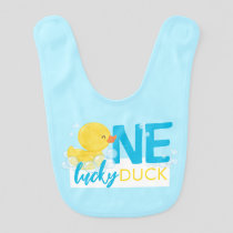 One Lucky Duck Watercolor Rubber Duck 1st Birthday Baby Bib