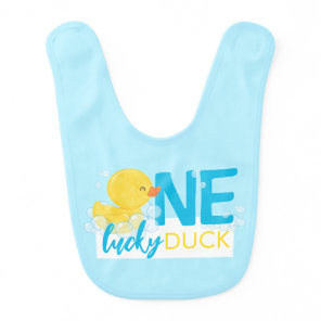 One Lucky Duck Watercolor Rubber Duck 1st Birthday Baby Bib