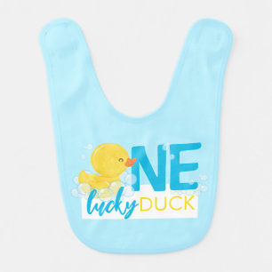 One Lucky Duck Watercolor Rubber Duck 1st Birthday Baby Bib