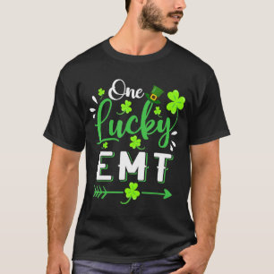 One Lucky Emt Shamrock Leprechaun Hat St Patricks  T-Shirt