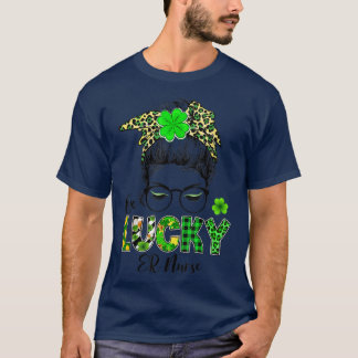 One Lucky ER Nurse Messy Bun Shamrocks St Patrick' T-Shirt