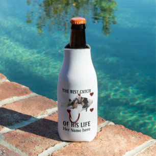 One lucky fisherman matching couple fish photo bottle cooler