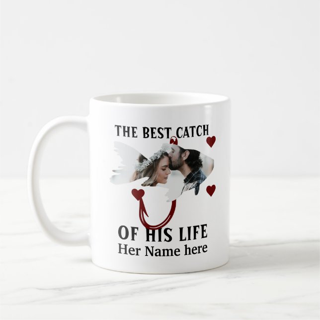 One lucky fisherman matching couple fish photo coffee mug (Left)