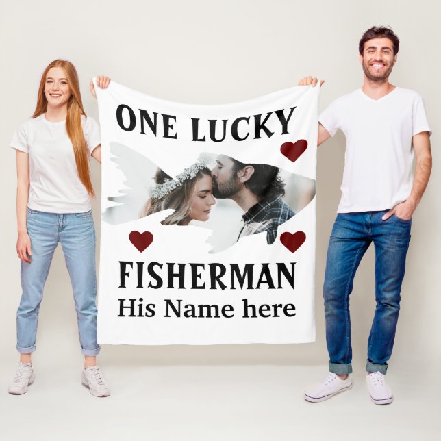 One lucky fisherman matching couple fish photo fleece blanket (In Situ)