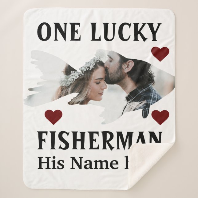 One lucky fisherman matching couple fish photo sherpa blanket (Front)