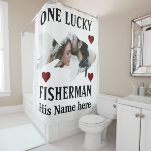 One lucky fisherman matching couple fish photo shower curtain