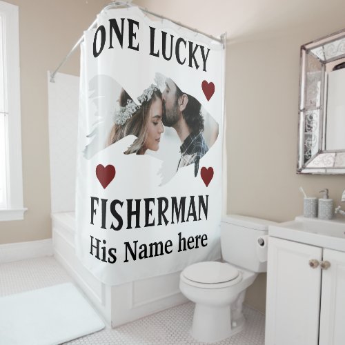 One lucky fisherman matching couple fish photo shower curtain
