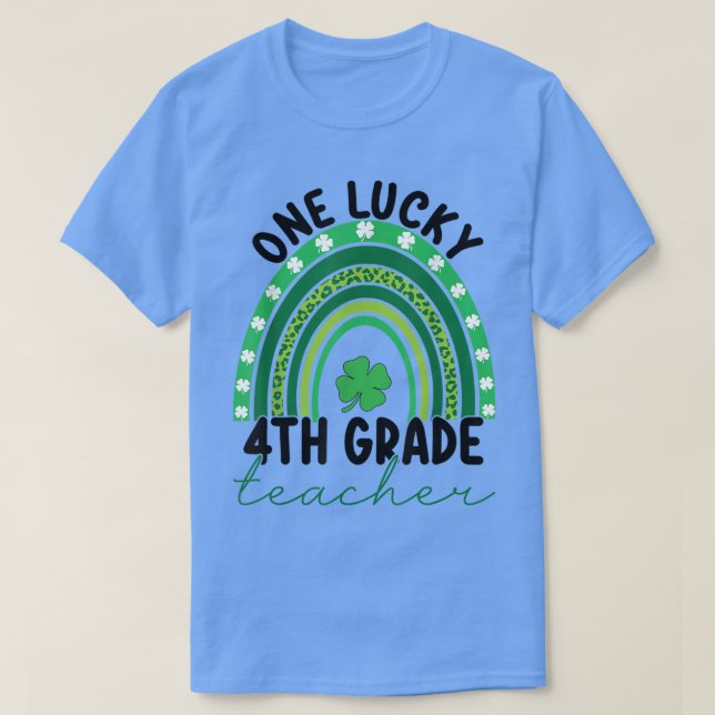 One Lucky Fourth Grade Teacher Gnomes St Patricks  T-Shirt (Design Front)