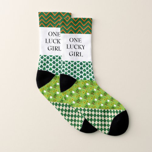 One Lucky Girl St Patricks Day Patterns Green Socks