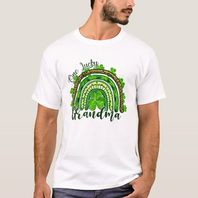 One Lucky Grandma Irish Rainbow Leopard Patricks D T-Shirt (Front)