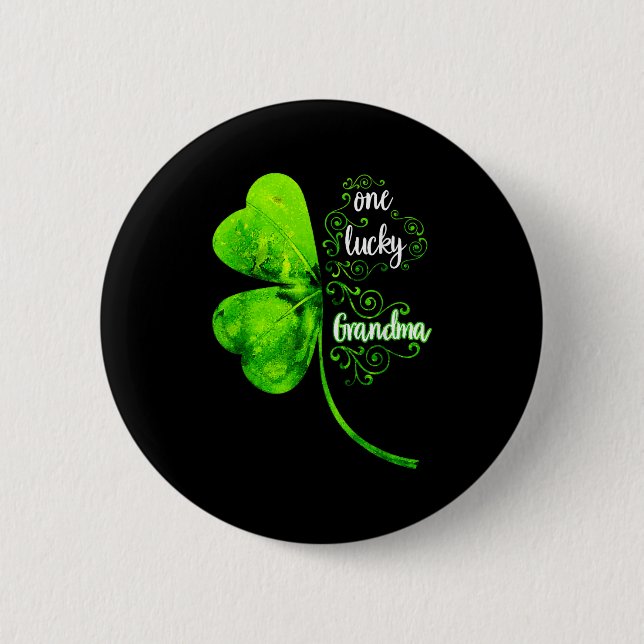 One Lucky Grandma Shamrock Grandma St Patricks Day Button (Front)