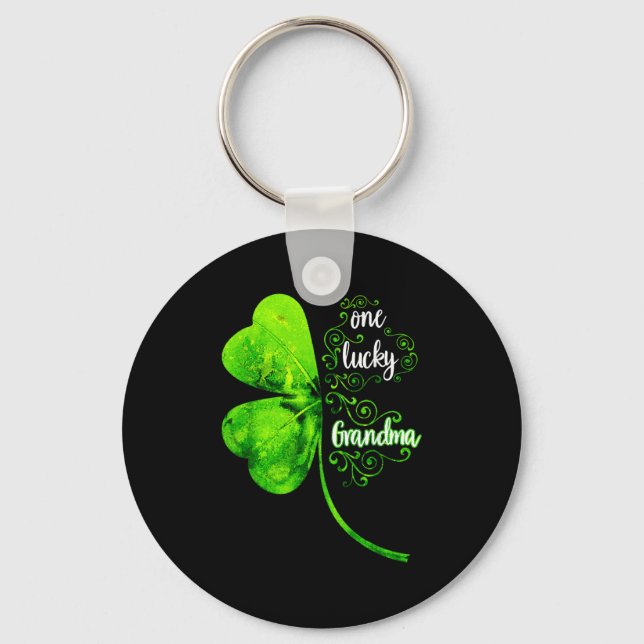 One Lucky Grandma Shamrock Grandma St Patricks Day Keychain (Front)