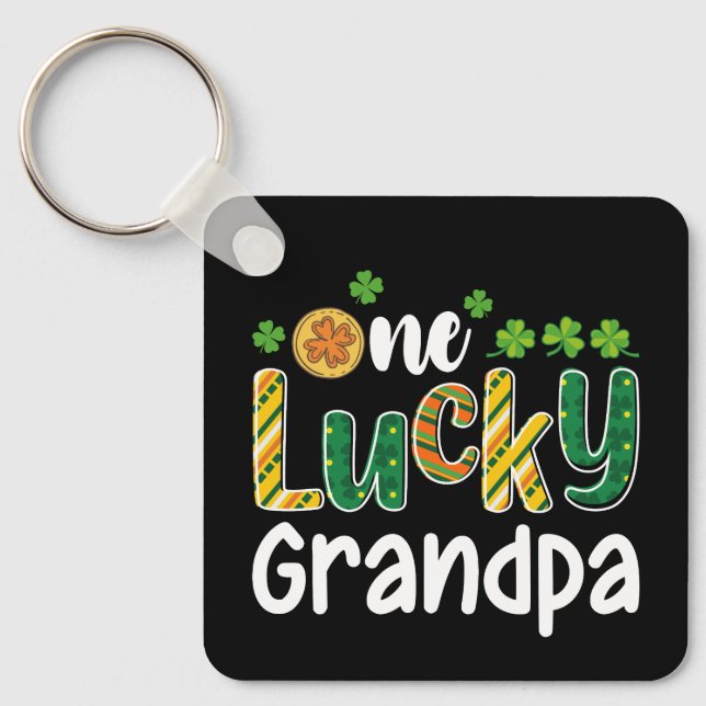 One Lucky Grandpa Matching Family St Patrick's Day Keychain (Front)