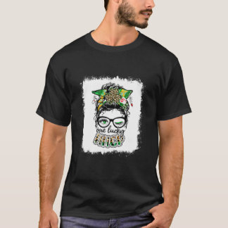 One Lucky HHCP One Lucky Nurse Messy Bun Shamrock T-Shirt