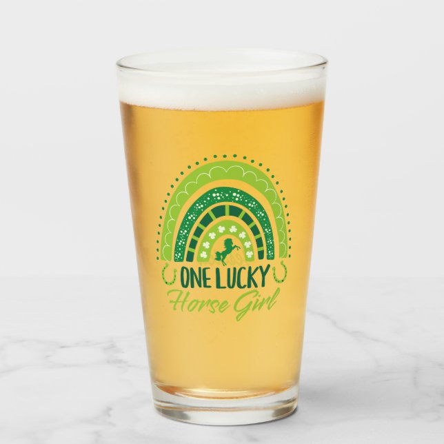 One Lucky Horse Girl Equestrian St. Patrick's Day Glass (Front Filled)