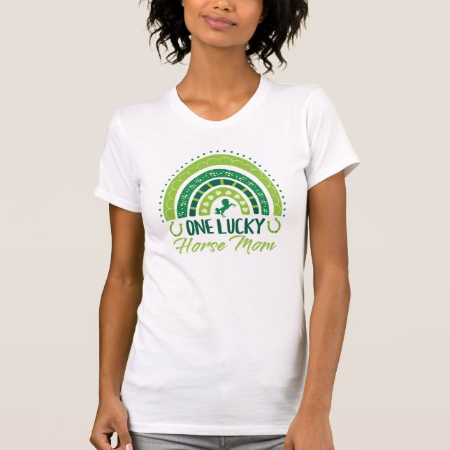 One Lucky Horse Mom Equestrian St. Patrick's Day T-Shirt (Front)