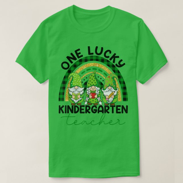One Lucky Kindergarten Teacher Gnome St Patricks D T-Shirt (Design Front)