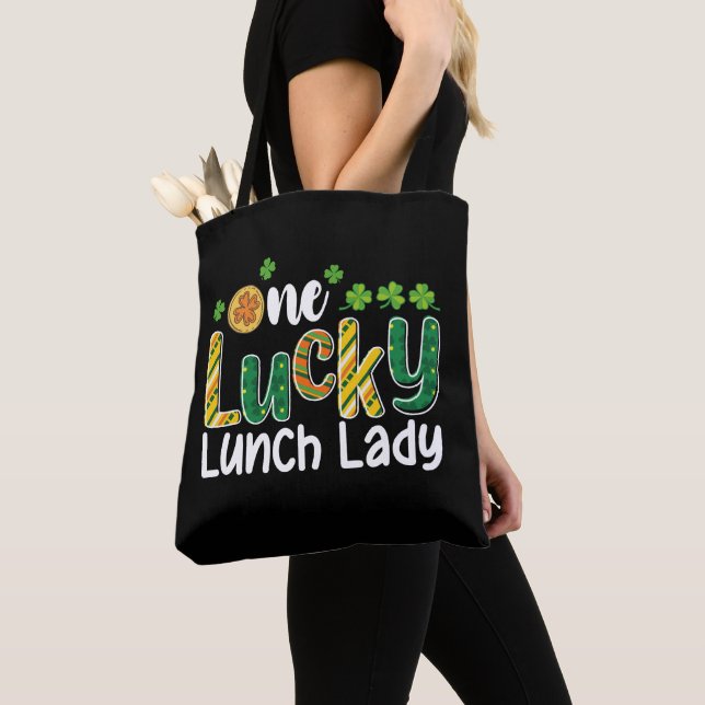 One Lucky Lunch Lady School St Patrick's Day Tote Bag (Close Up)