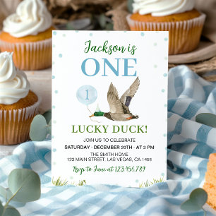 One Lucky Mallard Duck Boy 1st Birthday Invitation