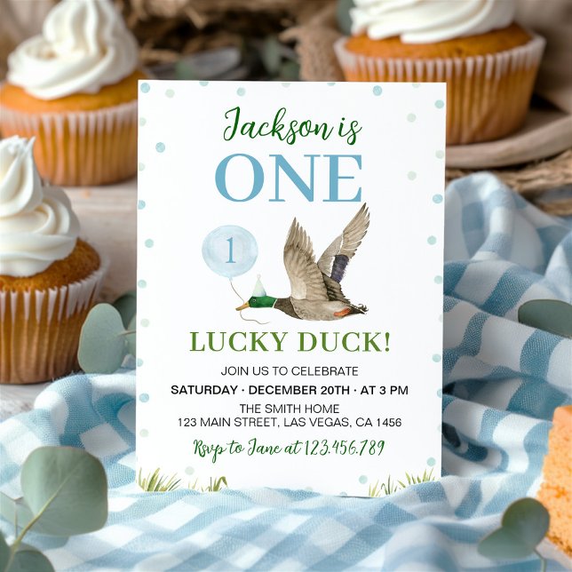 One Lucky Mallard Duck Boy 1st Birthday Invitation (Creator Uploaded)