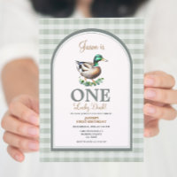 One Lucky Mallard Ducks Green Gingham 1st Birthday