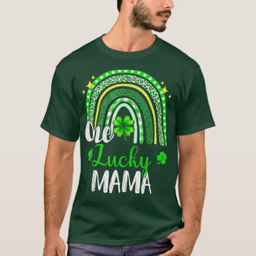 One Lucky Mama Leopard Print Rainbow St Patricks D T_Shirt