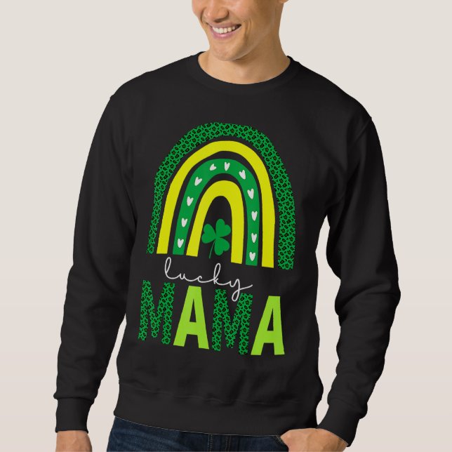 One Lucky Mama Leopard Print Rainbow St Patricku20 Sweatshirt (Front)