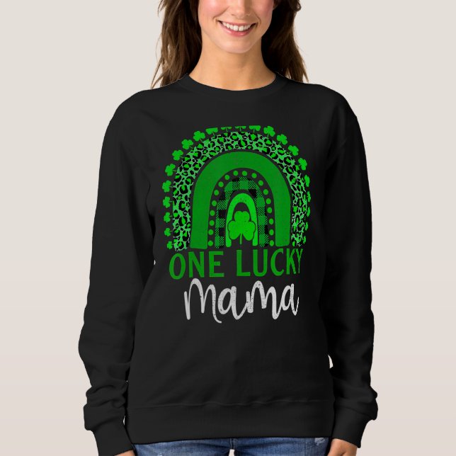 One Lucky Mama Leopard Rainbow Mom Life St Patrick Sweatshirt (Front)