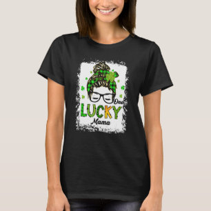One Lucky Mama Messy Bun Hair Bleached Saint Patri T-Shirt