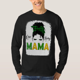 One Lucky Mama Messy Bun Leopard St Patrick S Day T-Shirt
