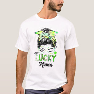 One Lucky Mama St Patricks Day Messy Bun Hair Tie T-Shirt