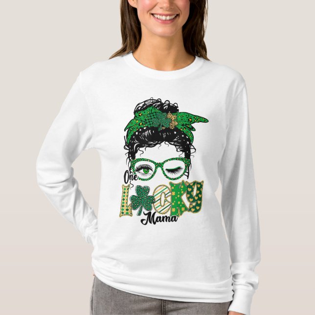One Lucky Mama St Patricks Day Mom Mother Shamrock T-Shirt (Front)